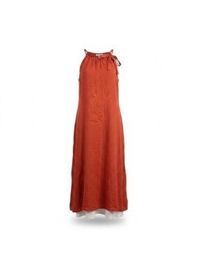 Puro Lino Womens Orange Linen Sleeveless Halter Maxi Dress With Tie Size M